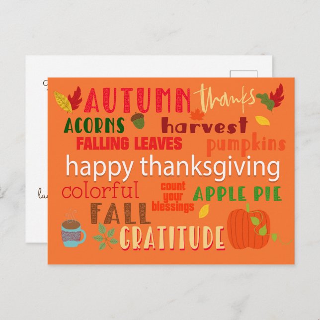 Autumn and Thanksgiving Typography Pattern Postcard (Front/Back)