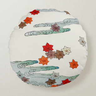 Autumn and water illustration. round cushion