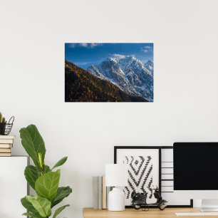 Autumn and winter at snowy mountains poster