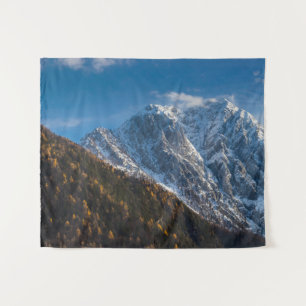 Autumn and winter at snowy mountains tapestry