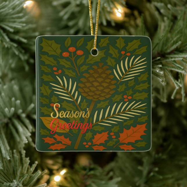 Autumn and Winter Holidays Season's Greetings Ceramic Ornament (Tree)