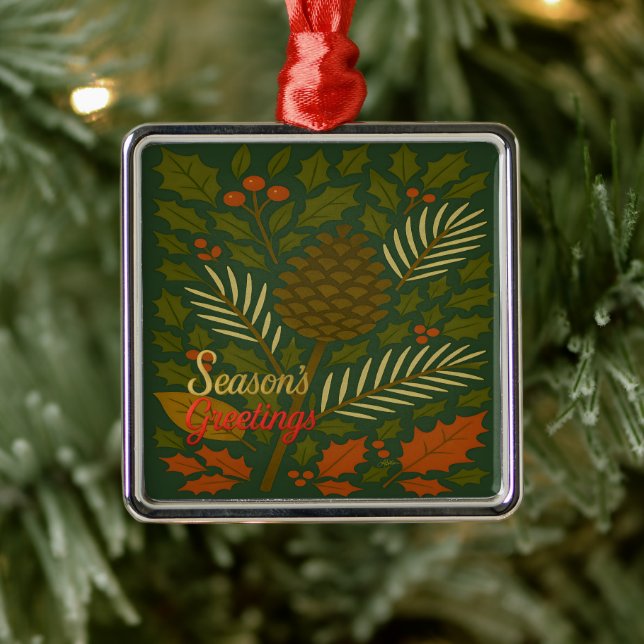Autumn and Winter Holidays Season's Greetings Metal Ornament (Tree)