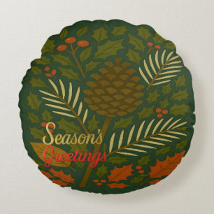 Autumn and Winter Holidays Season's Greetings Round Cushion