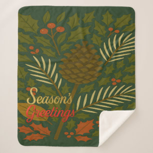 Autumn and Winter Holidays Season's Greetings Sherpa Blanket