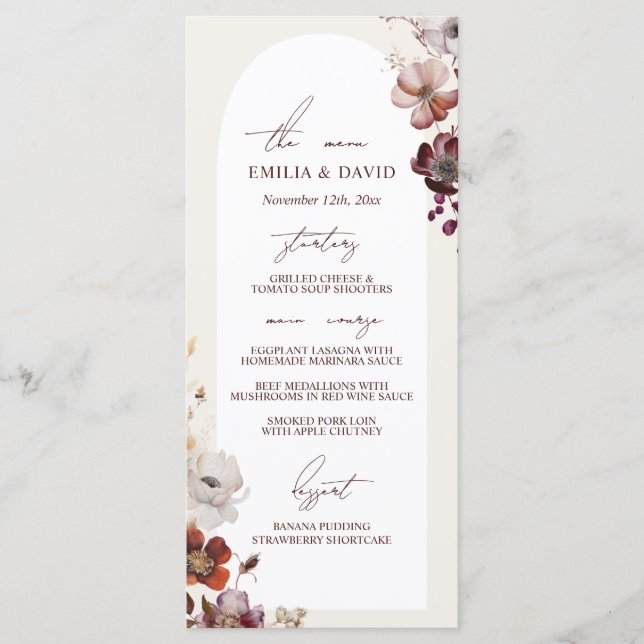 Autumn Anemone Arch Wedding Menu (Front)