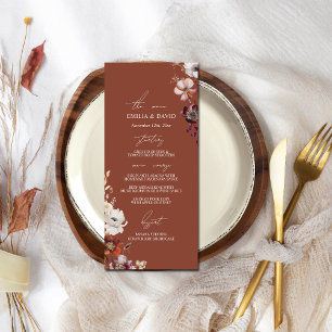 Autumn Anemone Floral Dark Terracotta Wedding Menu