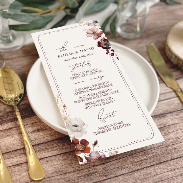 Autumn Anemone Hand Drawn Border Wedding Menu (Creator Uploaded)