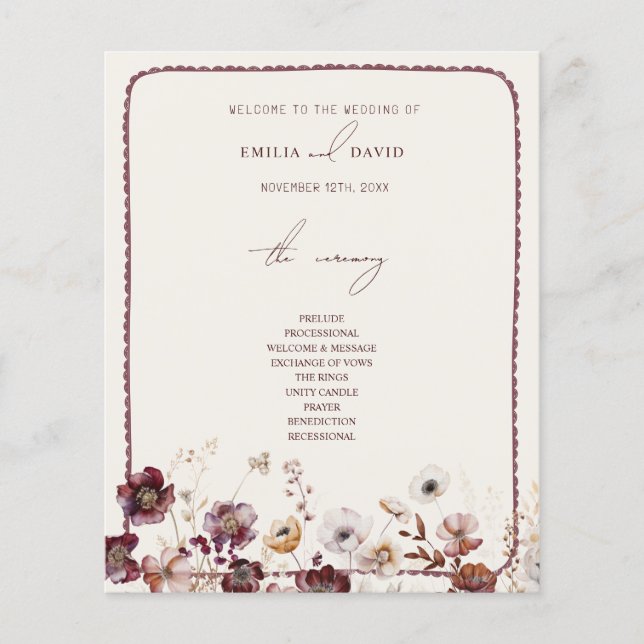 Autumn Anemone Hand Drawn Scalloped Wedding (Front)