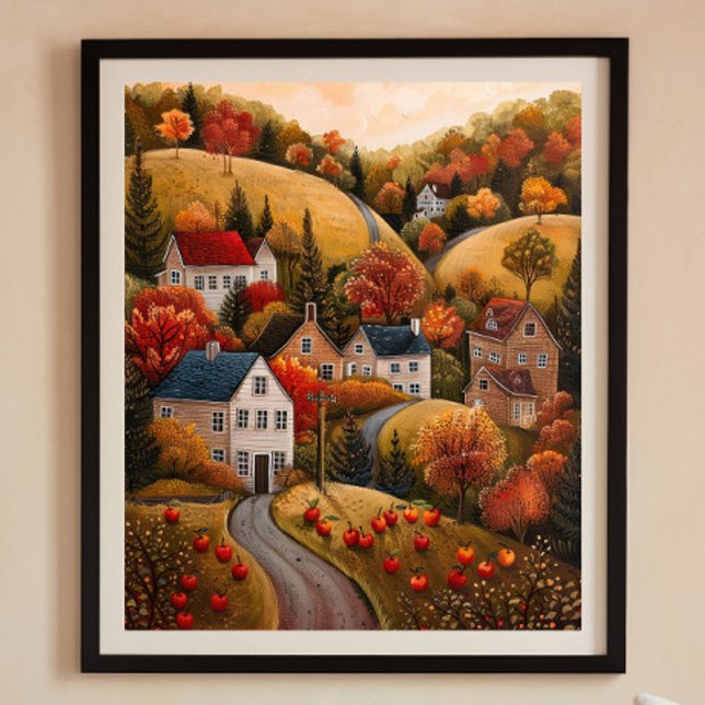 Autumn Apple Harvest Folk Art Oil Painting Poster (Creator Uploaded)