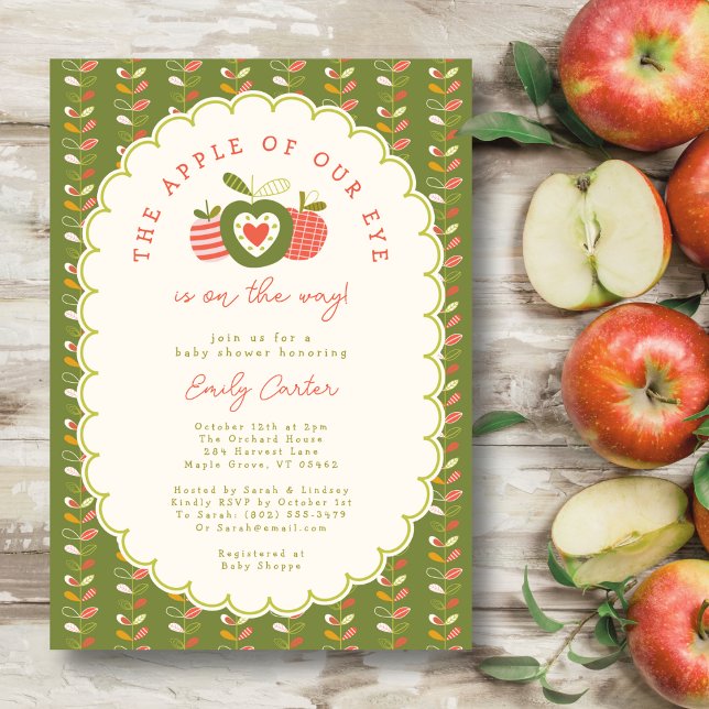 Autumn  Apple of Our Eye Whimsical Gender Neutral Invitation (Creator Uploaded)