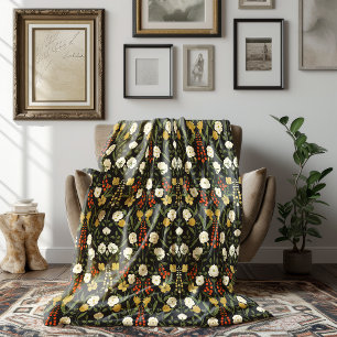 Autumn Art Nouveau Cream and Goldenrod Floral Fleece Blanket