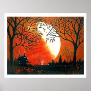 Autumn Art, Print,leaves,landscape,pumpkins Poster