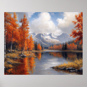 Autumn Aspen Forest and Mountains Landscape Poster