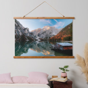 Autumn at lake Lago di Braies Italy Hanging Tapestry