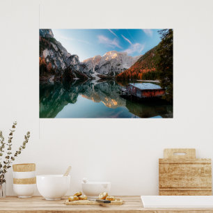 Autumn at lake Lago di Braies Italy Poster
