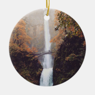 Autumn at Multnomah Falls, OR Ceramic Ornament