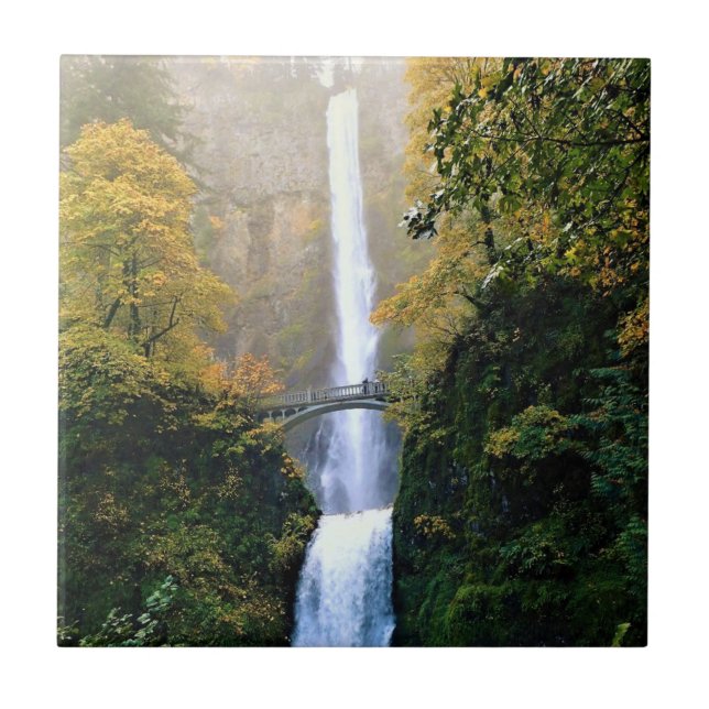 Autumn at Multnomah Falls, OR Ceramic Tile (Front)