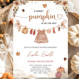 Autumn Baby Clothes Pumpkin Girl Baby Shower Invitation