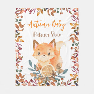 Autumn baby cute baby fox fall theme personalised fleece blanket