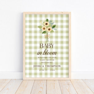 Autumn Baby in Bloom Gingham Sunflower Baby Shower Poster