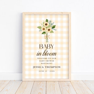 Autumn Baby in Bloom Gingham Sunflower Baby Shower Poster