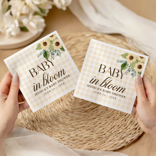 Autumn Baby in Bloom Gingham Sunflower Favour Napkin