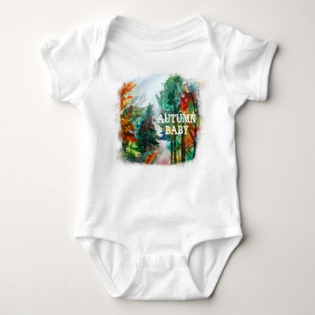 Autumn Baby Jersey Bodysuit, White Baby Bodysuit (Front)
