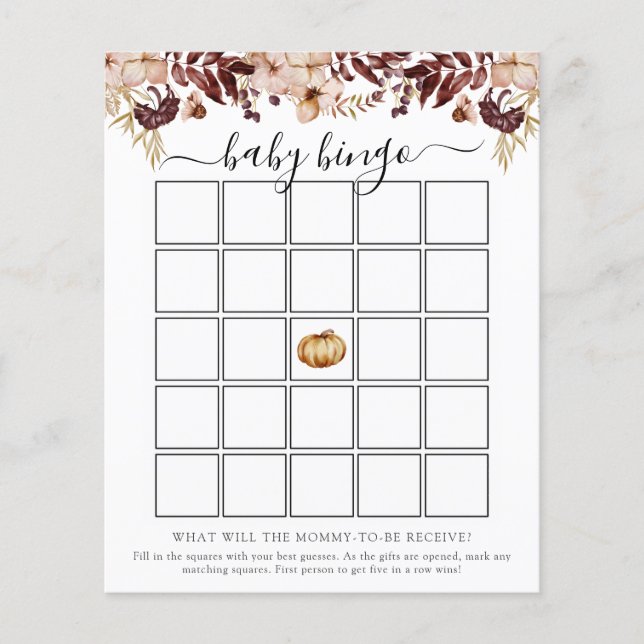 Autumn Baby Shower Bingo Game Card (Front)