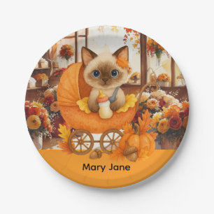 Autumn Baby Shower for Cat Lovers Paper Plate