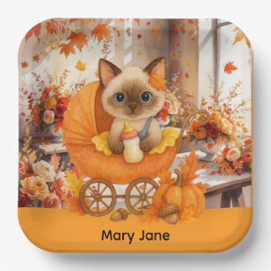 Autumn Baby Shower for Cat Lovers Paper Plate