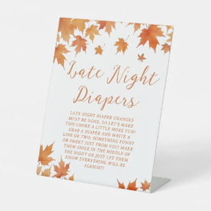 Autumn Baby Shower Late Night Diapers Party Game Pedestal Sign