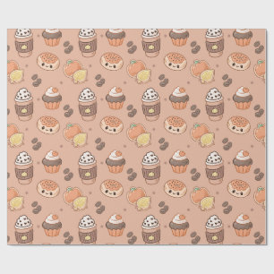 Autumn Baked Goods & Coffee Kawaii Pattern Wrapping Paper