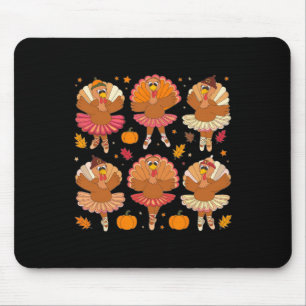 Autumn Ballerinas Dancing Cute Turkey Thanksgiving Mouse Pad
