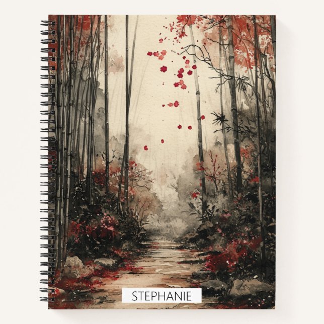 Autumn Bamboo Path Ink Wash Notebook (Front)