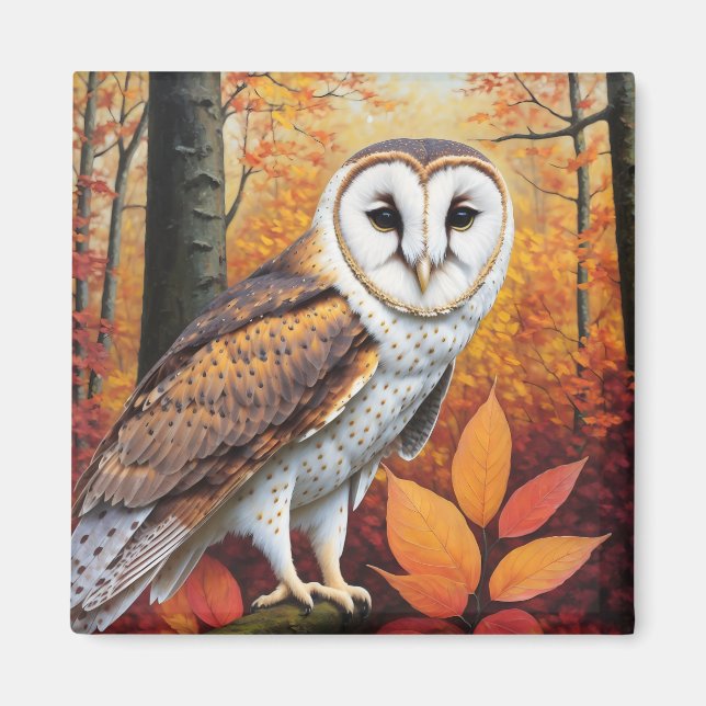 Autumn Barn Owl Art Magnet (Front)