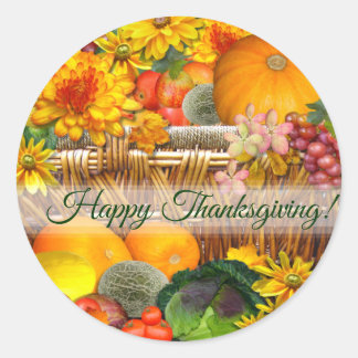 Autumn Basket Thanksgiving Classic Round Sticker