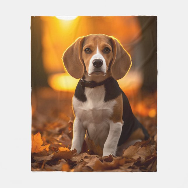 Autumn Beagle Pup Fleece Blanket (Front)
