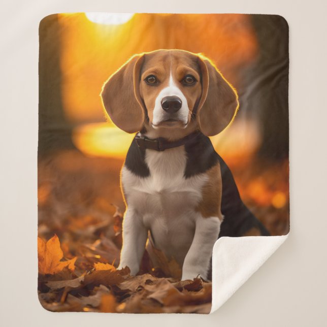 Autumn Beagle Pup Sherpa Blanket (Front)