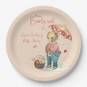 Autumn Bear Baby Shower Paper Plate, Fall bear Paper Plate