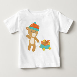 Autumn Bear, Cute Bear, Bear With Hat, Leaves Baby T-Shirt