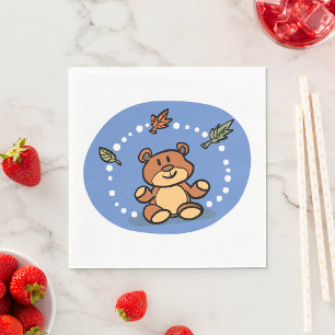 Autumn Bear with Falling Leaves  Napkin