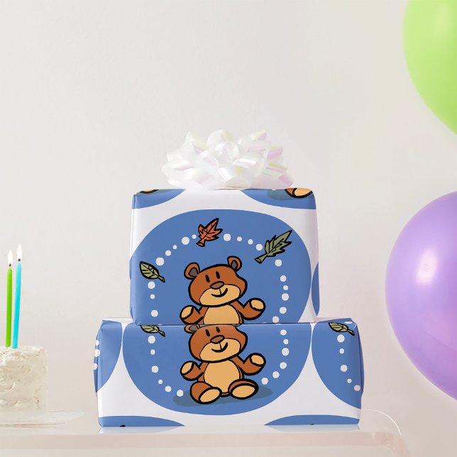 Autumn Bear with Falling Leaves  Wrapping Paper (Creator Uploaded)