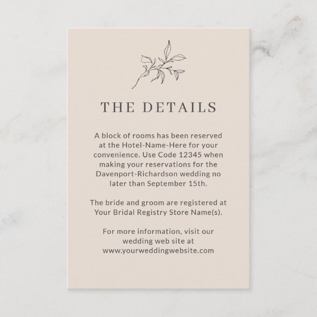 Autumn Beige Simple Elegant Wedding Details Enclosure Card (Front)