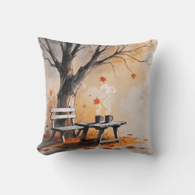 Autumn Bench Under Tree Pillow (Front)