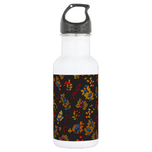 Autumn berries on chocolate brown 2 532 ml water bottle