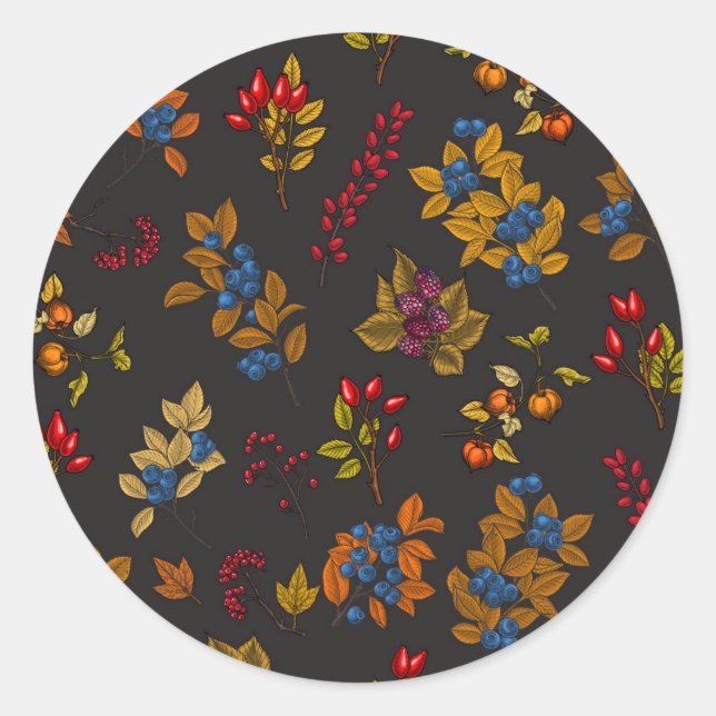 Autumn berries on chocolate brown 2 classic round sticker (Front)