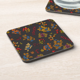 Autumn berries on chocolate brown 2 coaster