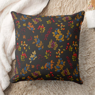Autumn berries on chocolate brown 2 cushion