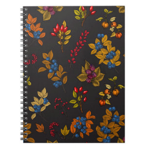 Autumn berries on chocolate brown 2 notebook
