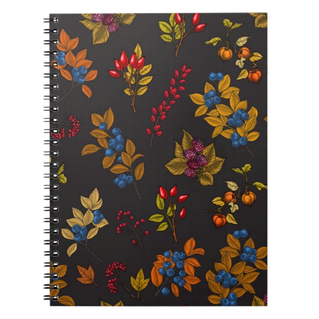 Autumn berries on chocolate brown 2 notebook (Front)